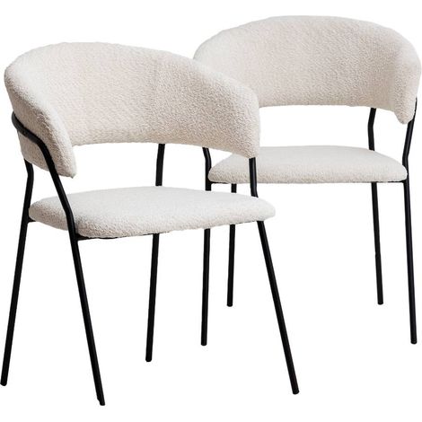 Chaise arrondie tissu bouclette blanche Kanoa (lot de 2) (1/5)