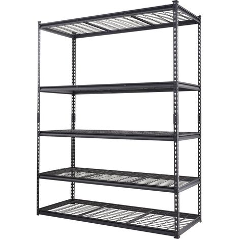 Étagère de rangement réglable 5 niveaux métal noir 907 kg pour garage cuisine sous-sol buanderie placard 152 x 61 x 198 cm (1/5)