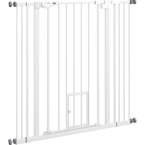 Barrière de sécurité pour chiens à double verrouillage, porte autofermante avec chatière, 104 cm de haut, acier et plastique, pour couloirs et escaliers  CHICFURN (1/5)