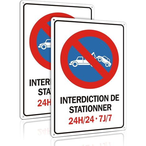 2 Pièces Panneau Interdiction De Stationner Aluminium, 24h/24 7J/7 Enseigne,Enseigne Métallique Réfléchissante,30x20cm With Pre-Drilled Holes，Etanche, Protection Uv,Facile à Installer (1/5)