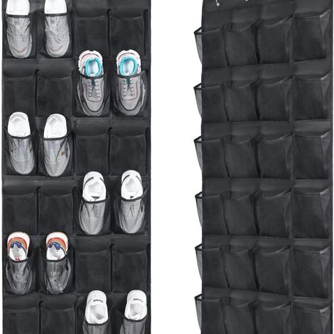 [NIE BENUTZT]Hängendes Schuhregal hinter der Tür – Regal-Organizer mit 24 Taschen, schwarzer Leinenstoff
