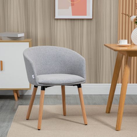 Silla de Comedor Tapizada en Lino Sintético Transpirable con Asiento Acolchado y Patas de Madera 57x56x72cm Gris (1/5)