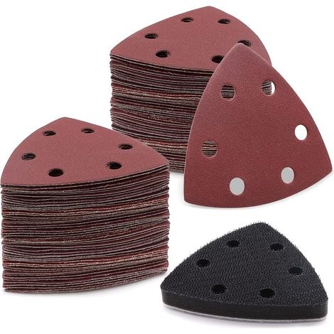 120 Pièces Delta-Triangles de Ponçage Papier Abrasifs pour Ponceuse Delta - 93 x 93 x 93 mm Triangles Abrasifs Autoagrippants (Grain 40/80/120/180/240/320, 6 Trous) (1/5)