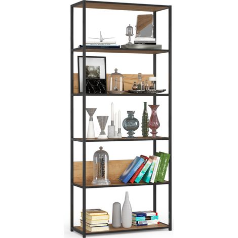 Scaffale stilo loft con ripiani in legno 80 cm Nera, Quercia Craft 80x32x192 cm (1/5)