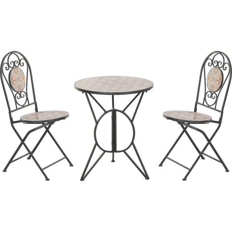 Mesa Set 3 Hierro Piedra 60X60X71 Mosaico Negro (1/5)