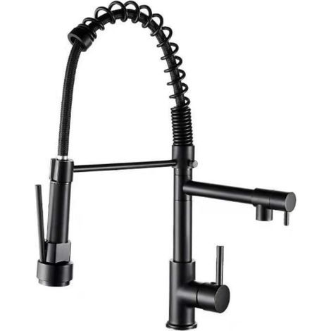 Professional luxury sanitary battery, with flexible kitchen shower, 360 degrees, additional hose, stainless steel, including connections, black (1/5)