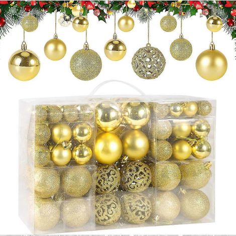 Ensemble de 100 boules de Noël dorées, boîte de boules de Noël incassables en plastique, décoration pour sapin de Noël (1/5)