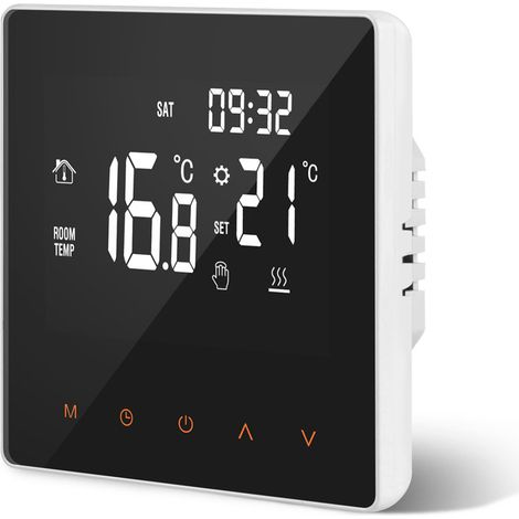 Thermostat radiateur électrique CONENTOOL, Thermostat pour Chauffage Au Sol électrique 16A, Thermostat de Chauffage Programmable avec Grand écran LCD, pour la maison, Blanc, Police blanch, Pas de WiFi (1/5)