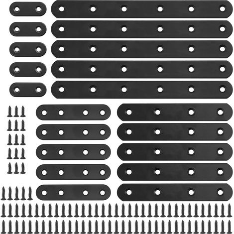 Ensemble de 110 pièces, 20 pièces, 40 mm x 80 mm x 130 mm x 200 mm, plaques de joint d’angle plates et droites en métal noir, connecteur de réparation et fixation pour meubles en bois avec vis (1/5)