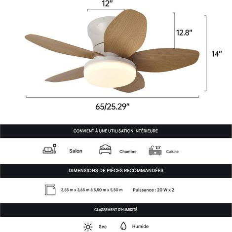 Allauve – Ventilateur de plafond oscillant télécommandé 7 pouces – 4 vitesses – Moteur sans balais – Éclairage LED – Batterie 4000 mAh