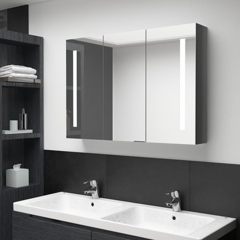 Mueble de baño con espejo LED gris brillante 89x14x62 cm vidaXL