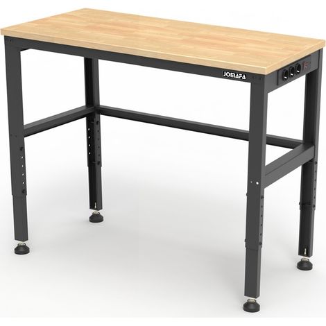 Banco de trabajo con altura ajustable y enchufes AC y USB, 1220 x 510 mm (1/5)
