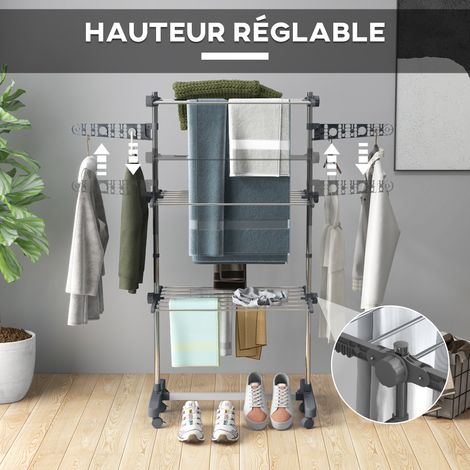 Séchoir à linge pliable 3 niveaux 142x55x152 cm gris (1/5)