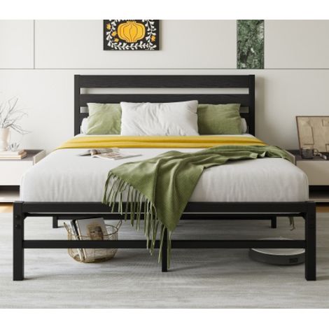 Bett aus Metall in Schwarz 140x200 cm, modernes Design mit komfortablem Kopfteil und Lattenrost (1/5)