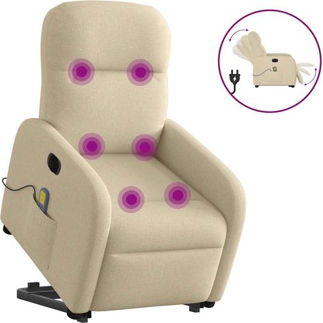 Elektrischer Massagesessel mit Aufstehhilfe Creme Stoff