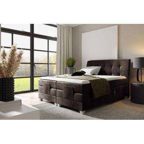 Boxspringbett Elektrisch Bett FRANCO 180x200cm in Stoff Fresh Dunkelbraun (1/2)