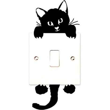 Stickers muraux amovibles pour interrupteur mural Noir, Contenu : 1 pièce, Motif chat noir (1/4)