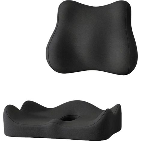 Ensemble coussin de siège et support lombaire anti-pression - Mousse à mémoire de forme ergonomique pour un confort d'assise optimal - Noir (1/5)