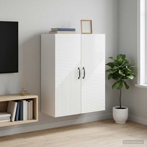 Armoire murale 2 portes en bois d’ingénierie blanc brillant 66 x 34,5 x 90 cm, 24.6kg - PANGIVO (1/5)