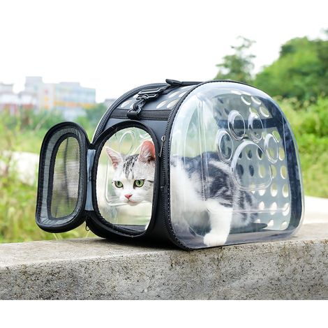 Sac à dos de transport pour chat, Portable, grande capacité, pliable, respirant, Capsule spatiale, sacs transparents pour l'extérieur, gris L (1/5)