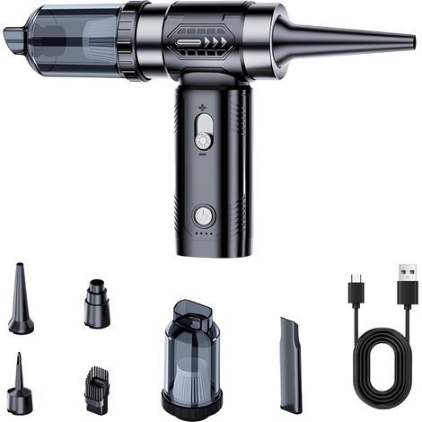 Aspirateur de voiture portable sans fil - Mini modèle rechargeable 12 000 Pa - Collecteur de poussière, ventilateur et pompe manuelle - Outil de nettoyage multifonctionnel - Convient pour la maison, l (1/5)