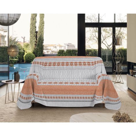 Telo Arredo Made in Italy in Cotone Grandfoulard Copritutto Copridivano Copriletto-Teli Sofà Arredatutto-Drappeggio-Arazzo-Copridivano Grand Foulard Letto Singolo - Maglia Arancio (1/4)
