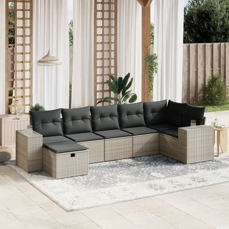Set de sofás de jardín 7 piezas con cojines ratán PE gris vidaXL (1/4)