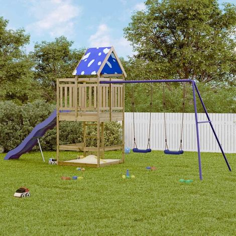 Aire de jeux extérieure : Aire de jeux d'extérieur bois de pin imprégné jeu extérieur enfant, aire de jeu jardin, balançoire enfant , pour jardin, usage domestique , enfant 3-8 ans (1/5)