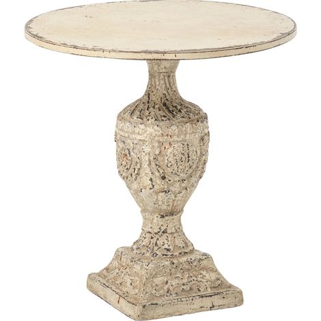 Table de jardin ronde style charme - blanc cassé (1/4)