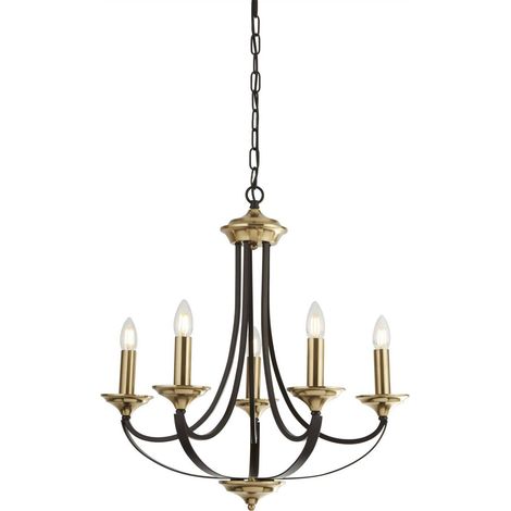 Lustre classique Belfry 5 lumières 58cm bronze et doré - 1845-5BZ (1/4)