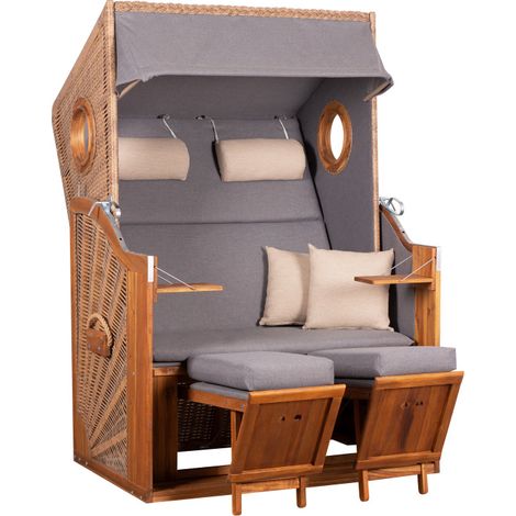 deVries Strandkorb ""TREND 45"" PE walnut Des. 751 mit Bullaugen 120 x 80 x 155 cm