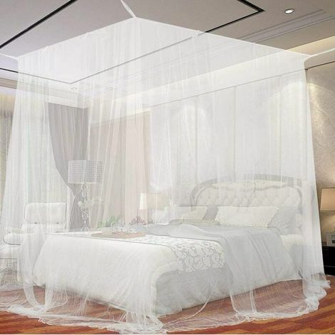 Moustiquaire, Moustiquaire de lit Grand Moustiquaire en Polyester pour Lits Simples et Doubles, Moustiquaire Baldaquin Intérieur et Extérieur - Blanc (1/4)