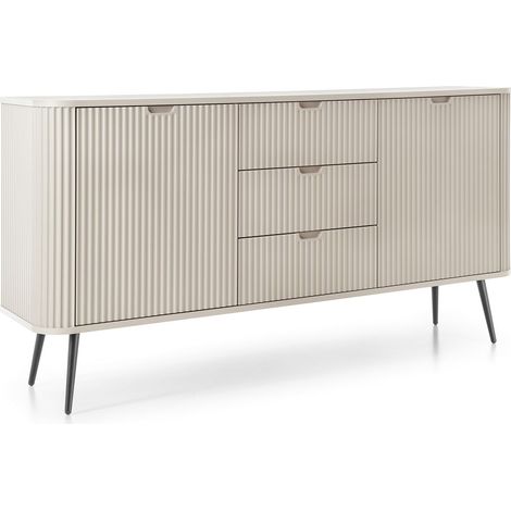 Cassettiera 168 cm, 3 cassetti, 2 ante, Cashmere / Nero, 168 x 39 x 87 cm (1/3)