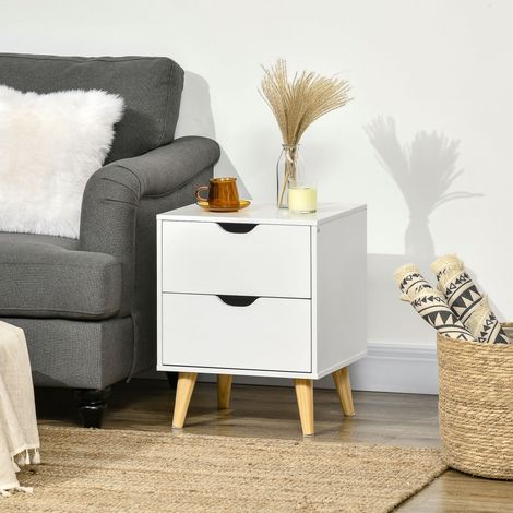 Comodino con 2 cassetti, stile scandinavo per camera da letto e soggiorno, 40 x 35 x 50,5 cm, bianco (1/5)