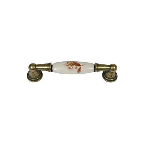 MANIGLIA PER MOBILI IN PORCELLANA MOD.M01.01 AVORIO DECORO FIORE- - mm.116x17h. - interfori mm.96 - 5 pezzi METALSTYLE