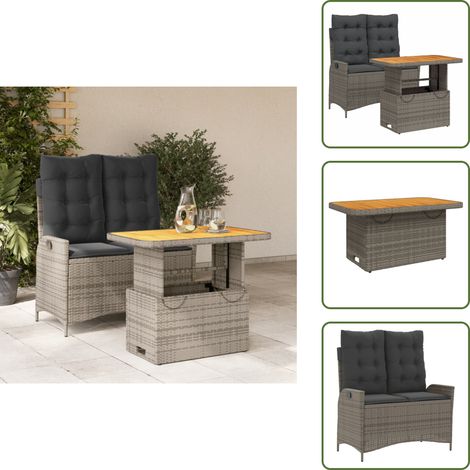 The Living Store Juego de comedor jardín 2 pzas con cojines ratán sintético gris - Banco de jardín