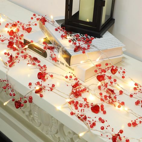 Guirlande lumineuse cœur rouge – 1.5 m, 10 LED en forme de cœur – Alimentation par piles – Décoration idéale pour Saint-Valentin, chambre et maison (1/5)