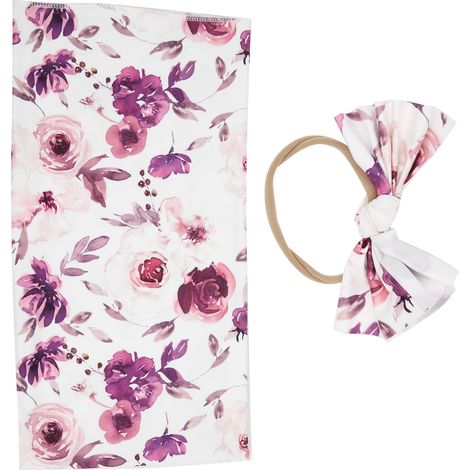 Ensemble couverture d'emmaillotage et bandeau pour nouveau-né, couverture douce pour bébé, accessoires de réception 1 80 x 80 cm (1/5)