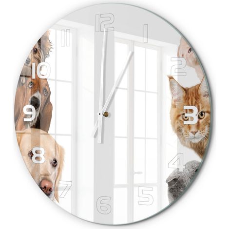 Horloge Murale Ronde Maison Verre Trempé Silencieuse Design Moderne Élégant Chiens et chats fi 60 cm (1/5)