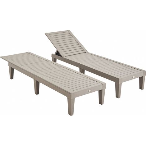 Pair of plastic sun loungers with textured wood effect Grey 157x83.5x58 cm - Pia