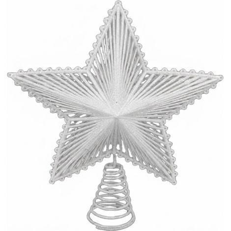 Puntale per Albero di Natale bianco a Stella Glitterata in Metallo cm 26 con Base a Spirale largo 20 cm Topper Decorativo Elegante per Addobbi Natalizi Tradizionali e Moderni (1/4)