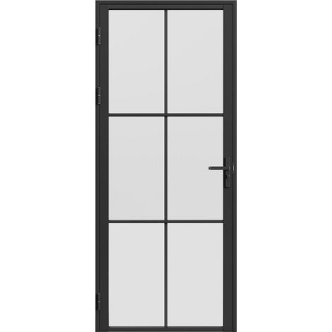 Blocco porta reversibile H204 x L93 cm in Alluminio e Vetro smerigliato Nero - SEROTO