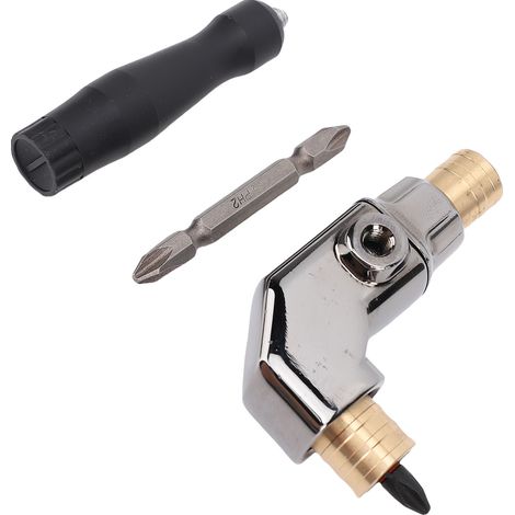 Lot adaptateur perceuse angle droit 90° corps tout métal avec manche Cr V pour visseuse à chocs, embout et poignée (1/5)