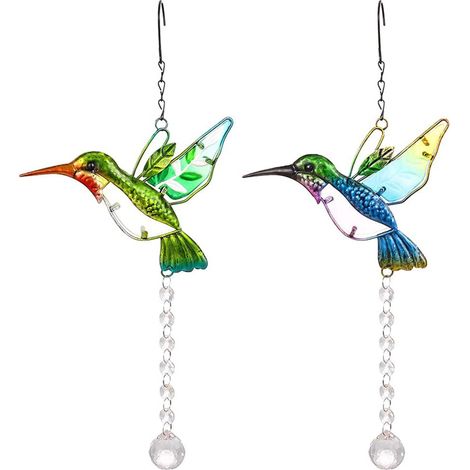 Lot de 2 panneaux décoratifs à suspendre pour fenêtres, pour oiseaux, jardin, cadeau idéal pour les amoureux des oiseaux. (1/5)