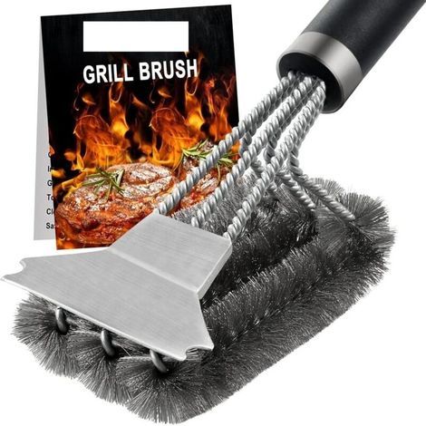 Cepillo para barbacoa 3 en 1 – Acero inoxidable – Mango largo para limpieza de 360° – Cepillo y raspador para barbacoas de gas y carbón (1/3)