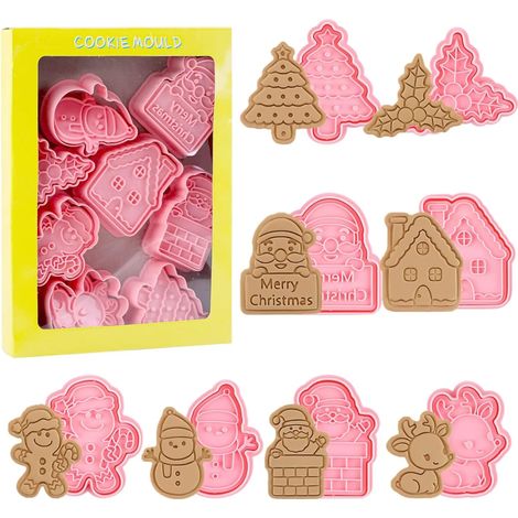 8x Weihnachts Keksausstecher Set, 3D Ausstechformen als Backzubehör für festliche Plätzchen
