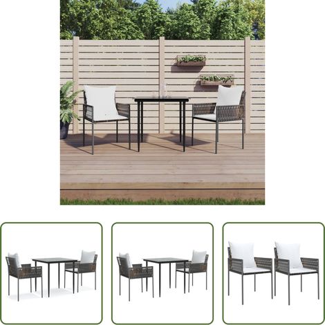 Chaise de jardin - Ensemble à manger de jardin 3 pcs coussins résine tressée acier (1/5)