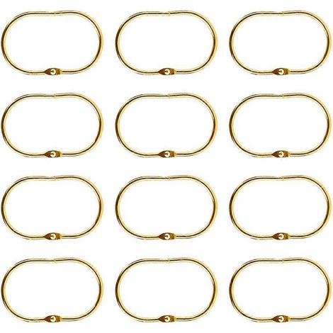 Lot de 12 anneaux de suspension ovales dorés pour rideau de douche ouvert (1/5)
