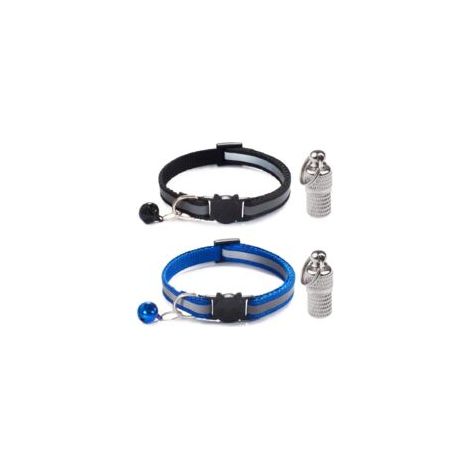 2Pcs Collier Chat Anti Étranglement, Réglable Collier pour Chat, avec 2Pcs Pendentif Porte-Adresse, pour Chatons Ou Chiots Collier Chat, Bleu, Noir (1/3)