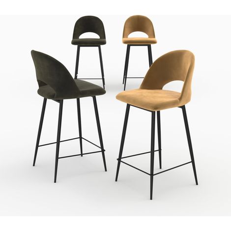 Pack 4 chaises pour îlot central en velours vert et jaune 65 cm - Pénélope (1/5)